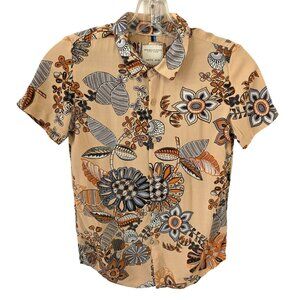 Denim Flower Ricky Singh Floral Shirt Boys Size 9/10 Beige Orange Blue Viscose